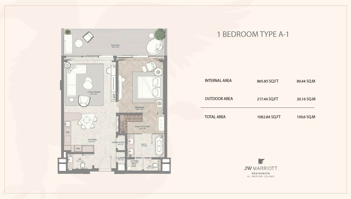 JW Marriott Residences 1 Bedroom Apartment Floor Plan